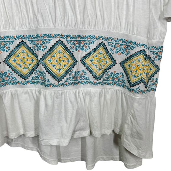 Sundance Cassandra Tiered Embroidered Tee Small White Blue Cross Stitched Boho - Picture 4 of 6